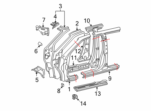 2004 Toyota Avalon Center Pillar & Rocker, Hinge Pillar Hinge Pillar Diagram for 61131-AC011