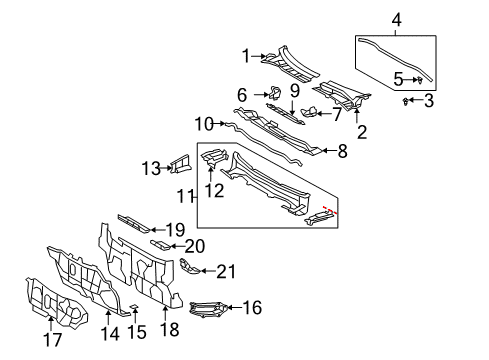 2009 Toyota Corolla Cowl Outer Panel Upper Plate Diagram for 55749-02050