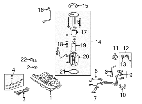 2010 Toyota Venza Fuel Injection Fuel Pump Assembly Diagram for 77020-0T010