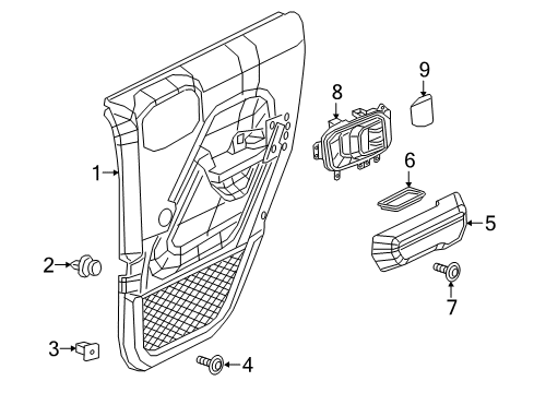 2020 Jeep Wrangler Interior Trim - Rear Door Rear Door Trim Diagram for 6RL58LA3AC