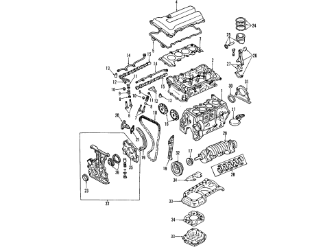 1999 Infiniti G20 Engine Parts, Mounts, Cylinder Head & Valves, Camshaft & Timing, Oil Pan, Oil Pump, Crankshaft & Bearings, Pistons, Rings & Bearings Spring-Valve, Outer Diagram for 13203-53J00