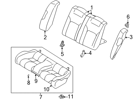 2004 Chrysler Sebring Rear Seat Components Rear Seat Cushion Assembly Diagram for MR958952XA