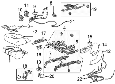 2020 Toyota Highlander Second Row Seats Cushion Frame Diagram for 71015-0E200