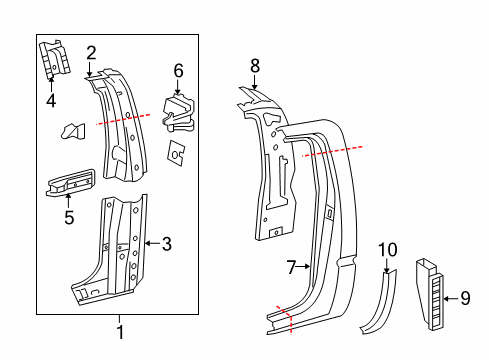 2005 Toyota Tacoma Side Panel & Components Lock Pillar Reinforcement Upper Support Diagram for 61503-04060