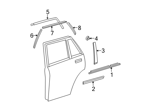 2009 Lexus RX350 Exterior Trim - Rear Door Moulding, Rear Door, Outside LH Diagram for 75742-0E010-B1