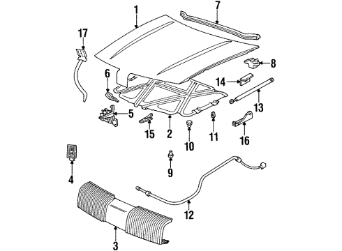 1993 Oldsmobile Achieva Hood & Components Seal-Hood Rear Outer Diagram for 22552600