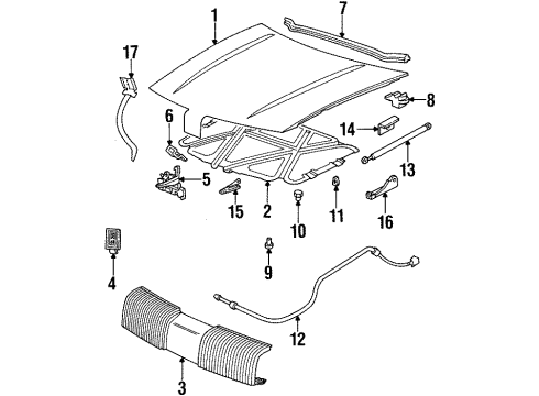 1993 Oldsmobile Achieva Hood & Components Latch Asm-Hood Secondary Striker & Primary Diagram for 22644892