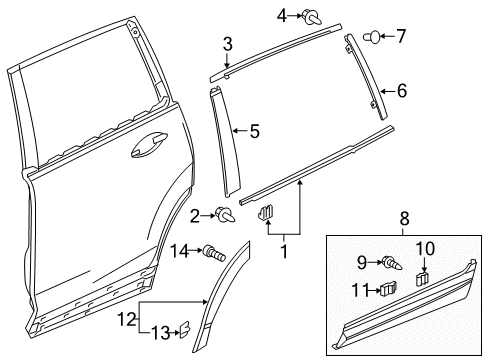 2021 Honda Pilot Exterior Trim - Rear Door Garnish Assy., L. RR. Door Sash Diagram for 72970-TG7-A01