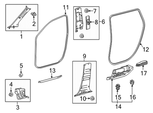 2020 Toyota Highlander Interior Trim - Pillars Kick Panel Trim Diagram for 62102-0E090-C0