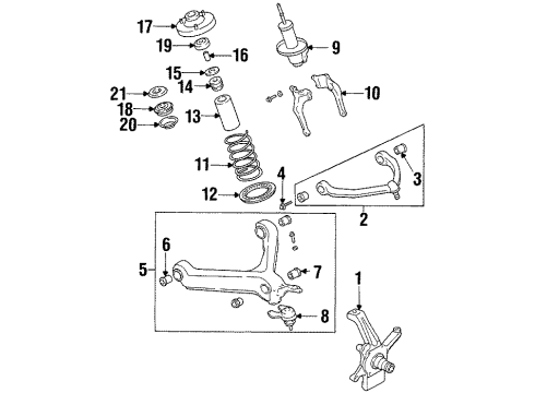 2000 Kia Sportage Front Suspension Components, Lower Control Arm, Upper Control Arm, Stabilizer Bar, Locking Hub Steering Knuckle Assembly Right Diagram for 0K08333021