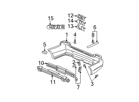 2003 Honda Civic Rear Bumper Spacer, R. RR. Bumper (Upper) Diagram for 71594-S5A-000