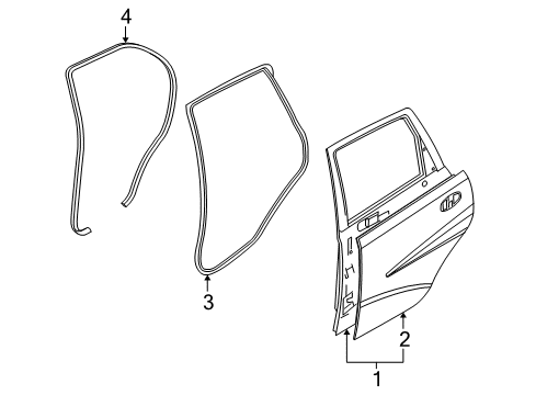 2009 Chevrolet Aveo5 Rear Door Weatherstrip, Rear Side Door Opening Trim Diagram for 96692850