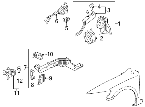 2011 Honda Civic Structural Components & Rails Bracket Set, R. FR. Sub-Frame (FR) Diagram for 04606-SNE-C01ZZ