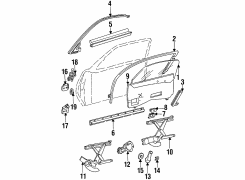 1997 Pontiac Grand Am Front Door Hinge Asm-Front Side Door Upper & Lower Diagram for 16627026