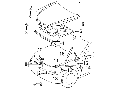 2002 Toyota Camry Hood & Components Latch Assembly Diagram for 53510-33211