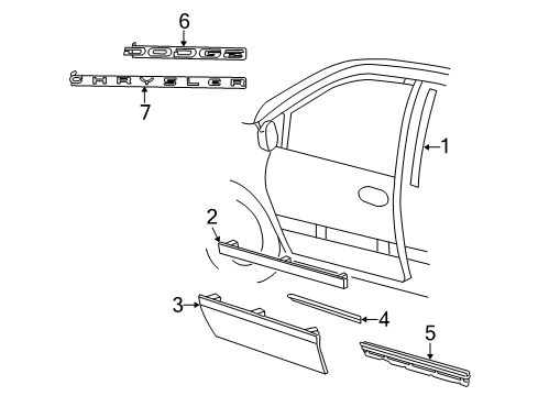 2005 Dodge Caravan Exterior Trim - Front Door Molding-Front Door Diagram for WW05CD7AA