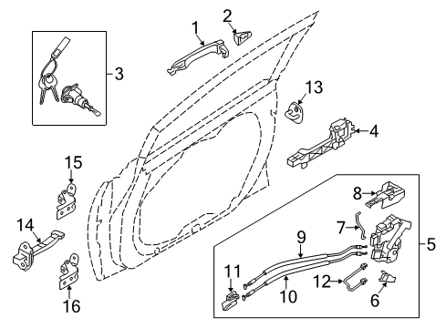 2014 Kia Forte Front Door - Lock & Hardware Door Outside Handle Assembly Diagram for 82651A7011