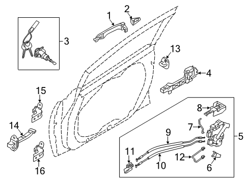 2014 Kia Forte Front Door - Lock & Hardware Door Key Sub Set, Left Diagram for 81970A7A00