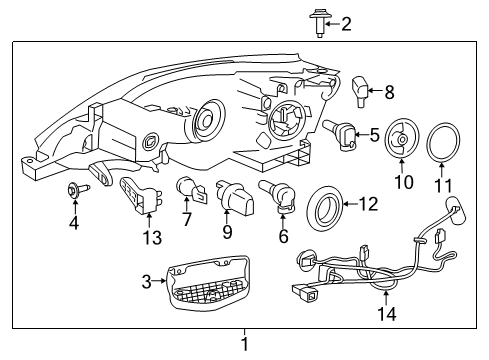2016 Nissan Sentra Bulbs Driver Side Headlight Assembly Diagram for 26060-3YU0A