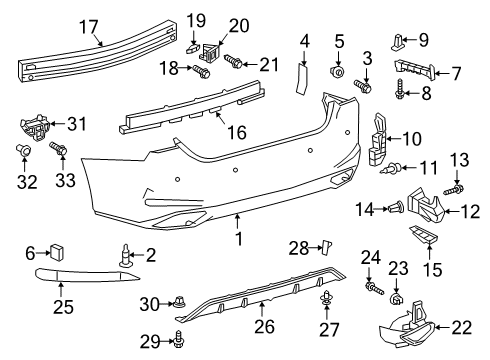 2021 Lexus ES350 Bumper & Components - Rear RETAINER, RR Bumper Diagram for 52563-06090