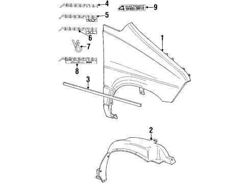 1992 Ford Aerostar Fender & Components, Exterior Trim Fender Liner Diagram for F19Z16G555A