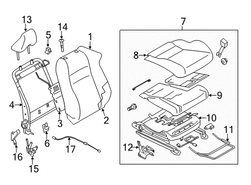 2015 Scion FR-S Front Seat Components Seat Frame Diagram for SU003-04717