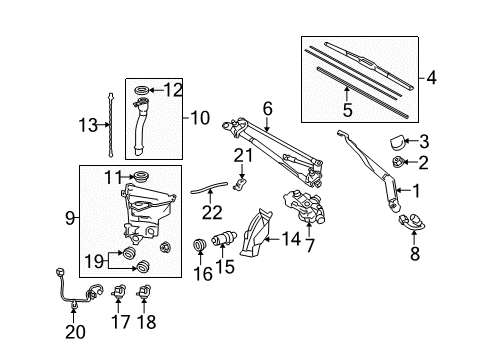 2022 Toyota 4Runner Wiper & Washer Components Motor Assembly Packing Diagram for 62653-35010