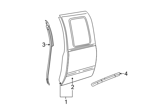 2009 Chevrolet Silverado 2500 HD Rear Door Front Weatherstrip Diagram for 25862439