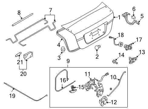 2007 Chevrolet Aveo Bulbs Cable Asm, Rear Compartment Lid Latch Release Diagram for 96649309