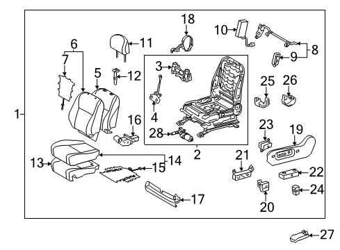 2011 Toyota Highlander Driver Seat Components Seat Back Pad Diagram for 71552-0E080