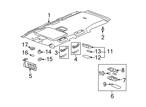 2010 Hummer H3 Sunroof Headliner Diagram for 15933252