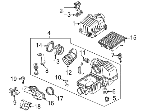 2014 Honda Insight Filters Cover, Air Cleaner Diagram for 17210-RBJ-000
