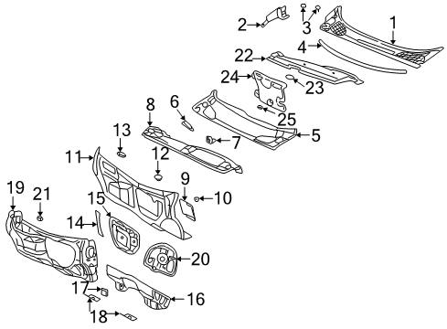 2002 Pontiac Aztek Cowl Retainer, Air Inlet Grille Panel Diagram for 10301966