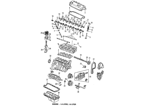 1988 Honda CRX Engine Parts, Mounts, Cylinder Head & Valves, Camshaft & Timing, Oil Pan, Oil Pump, Crankshaft & Bearings, Pistons, Rings & Bearings Cylinder Head Assembly Diagram for 12100-PM6-000