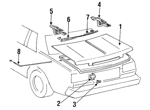 1985 Toyota Celica Trunk Lid Cylinder & Key Set, Luggage Lock Diagram for 69055-19575