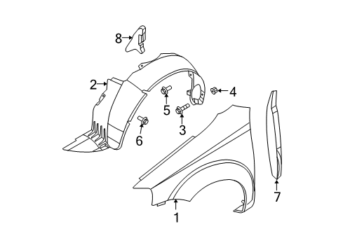 2008 Chevrolet Aveo5 Fender & Components Liner, Front Wheelhouse Diagram for 96542972