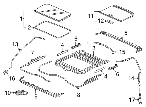 2019 Honda Ridgeline Sunroof Tube, R. RR. Drain Diagram for 70060-T6Z-A01