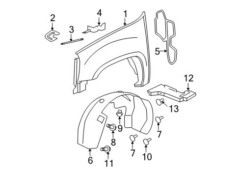 2010 GMC Sierra 1500 Fender & Components Fender Liner Diagram for 20953679