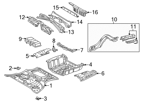 2001 Lexus LS430 Rear Floor & Rails Member, Rear Floor Side, Rear LH Diagram for 57616-50904