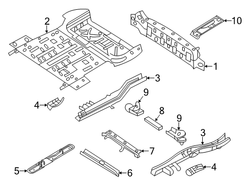 2014 Kia Sedona Rear Body Panel, Floor & Rails Member Assembly-2nd Seat Mounting, Rear Diagram for 65610-4D500