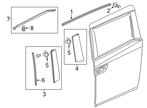 2015 Honda Odyssey Exterior Trim - Side Loading Door Clip, Door Molding Diagram for 91503-TK8-A01