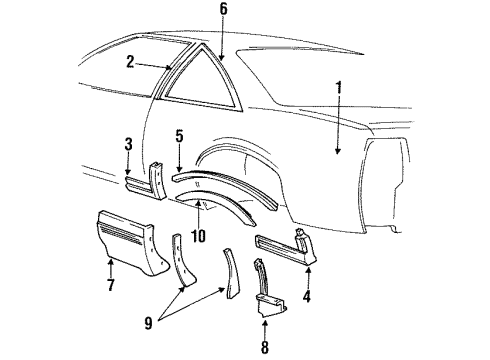 1989 Pontiac Grand Prix Quarter Panel & Components Molding Kit- O/P Front Of Rear W/Opening Center Light Diagram for 12394445