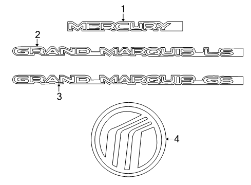 2007 Mercury Grand Marquis Exterior Trim - Trunk Lid Nameplate Diagram for 4W3Z-5442528-BA