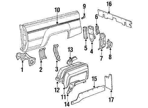 1989 Toyota 4Runner Quarter Panel - Inner Components Reinforcement Sub-Assy, Wheel House, RH Diagram for 61061-89101