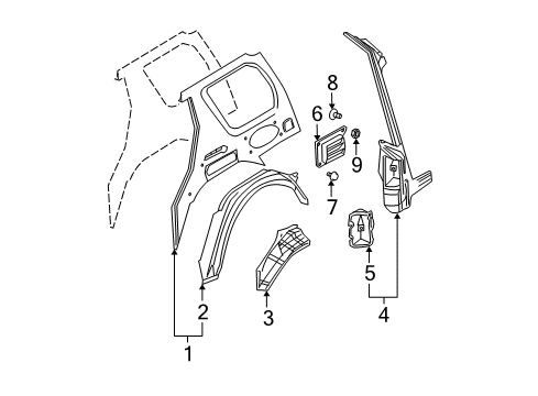 2002 Nissan Xterra Inner Structure - Quarter Panel Clip Diagram for 76882-50Y00