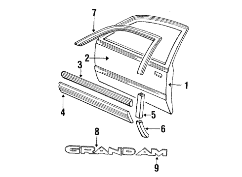 1989 Pontiac Grand Am Door & Components, Exterior Trim Clip-Molding Outer Panel Rear Door Center Diagram for 20658958