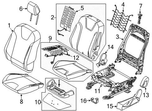 2016 Ford Focus Passenger Seat Components Headrest Diagram for F1EZ-58611A08-SA