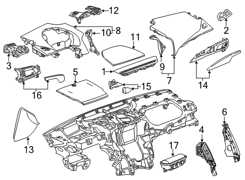 2016 Cadillac ATS Cluster & Switches, Instrument Panel Defroster Grille Diagram for 22970060