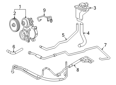 2000 Lincoln LS P/S Pump & Hoses, Steering Gear & Linkage Power Steering Pump Diagram for XW4Z-3A674-GBRM