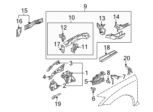 2007 Nissan Murano Structural Components & Rails Reinforce-Hoodledge, Rear LH Diagram for 64187-CA000